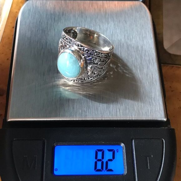 Natural Larimar Sterling Silver Seahorse Ring Size 9.25 - Picture 6 of 8